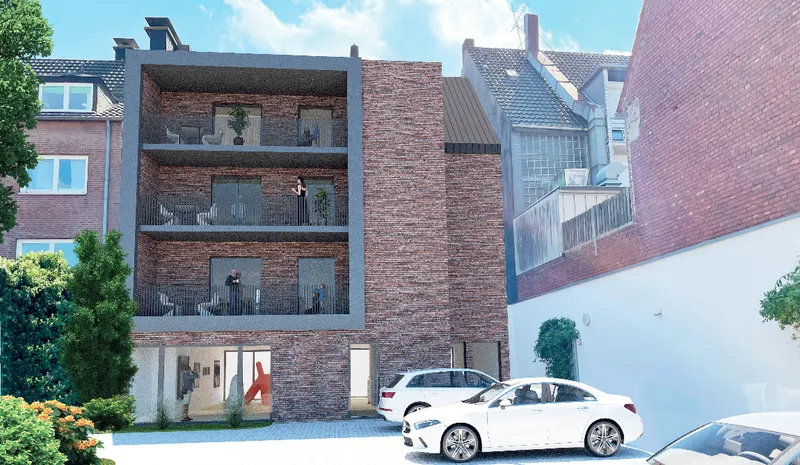 Visualisierung der sanierten Backsteinfassade von Haus E in Bocholt